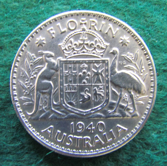 Australian 1940 2/- Florin King George VI Coin - Circulated