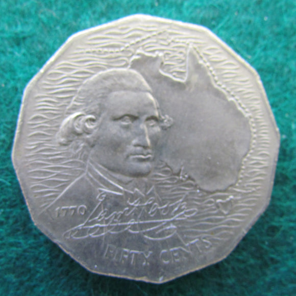 Australian 1970 Captain Cook 50 Cent Queen Elizabeth Coin - Circulated