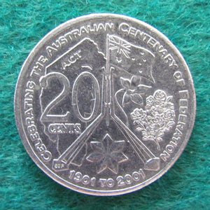 Australian 2001 20 Cent Coin Celebrating The Centenary Of Federation Queen Elizabeth Coin - Circulated