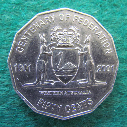 Australian 2001 50 Cent Coin Centenary Of Federation Western Australia - Circulated