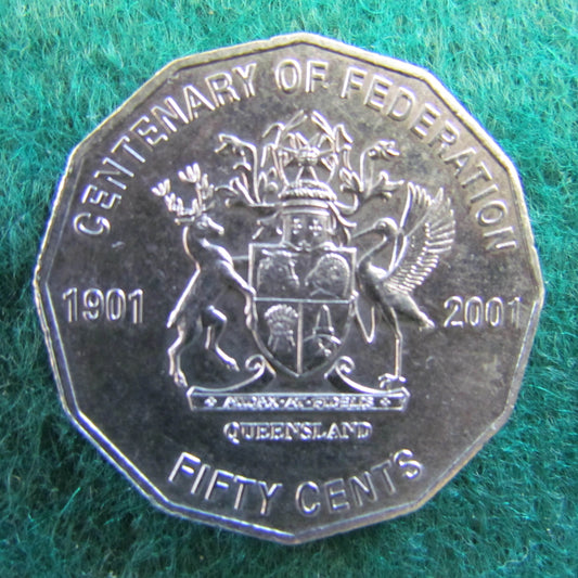 Australian 2001 50 Cent Coin Centenary Of Federation Queensland