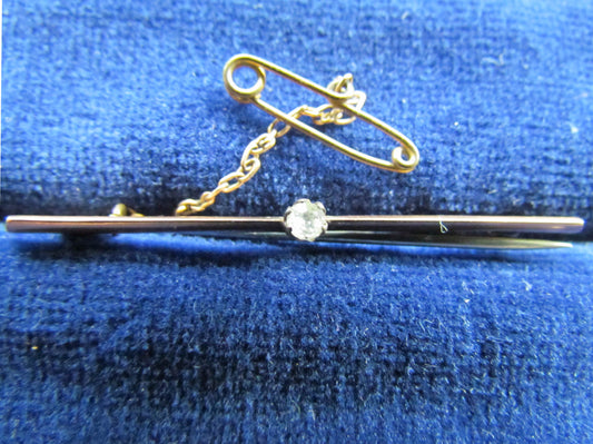 Unmarked 9ct Rose Gold Bar Brooch With A Claw Set Old Cut Paste Stone