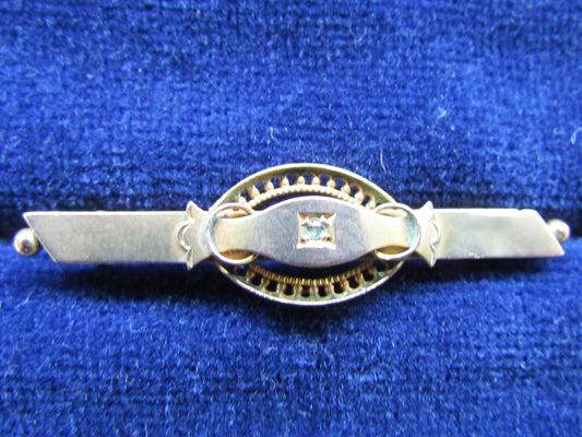 9ct Gold Bar Brooch With Claw Set Diamond Hallmarked Birmingham 1900