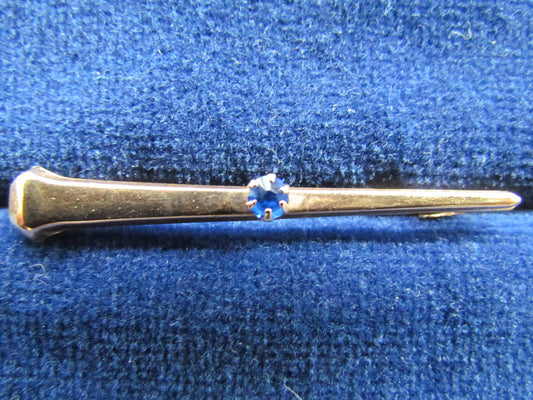 Australian 9ct Gold Horseshoe Nail Bar Brooch With Blue Topaz Stone