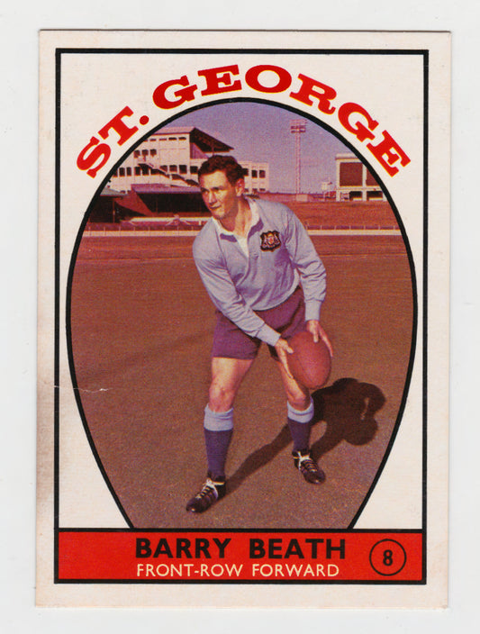 Scanlens 1968 A Grade NRL Football Card #08 - Barry Beath - St George
