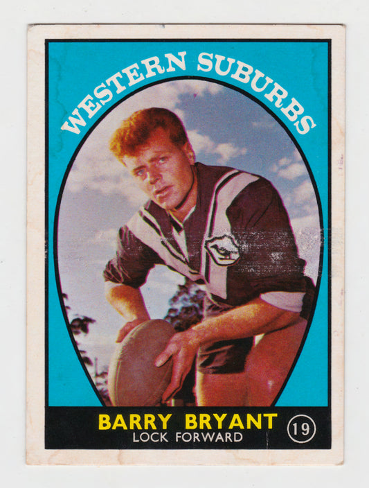 Scanlens 1968 A Grade NRL Football Card  #19 - Barry Bryant - Western Suburbs
