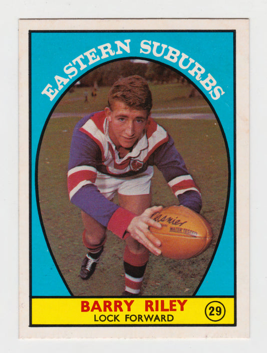 Scanlens 1968 A Grade NRL Football Card  #29 - Barry Riley - Earstern Suburbs
