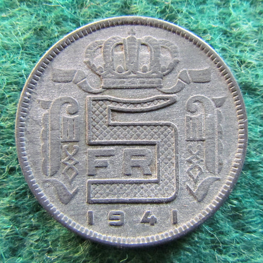 Belgium 1941 5 Franc Coin - WWII Currency - Circulated