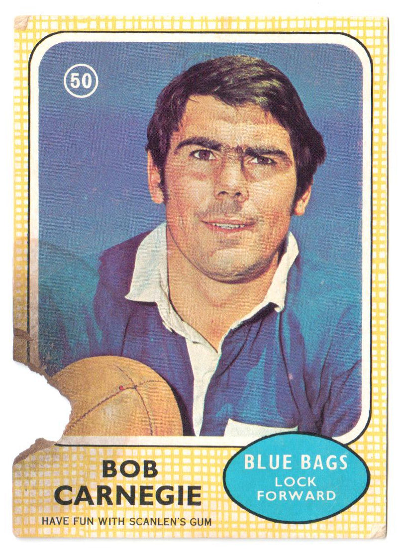 Scanlens 1970 NRL Football Card #50 - Bob Carnegie - Blue Bags
