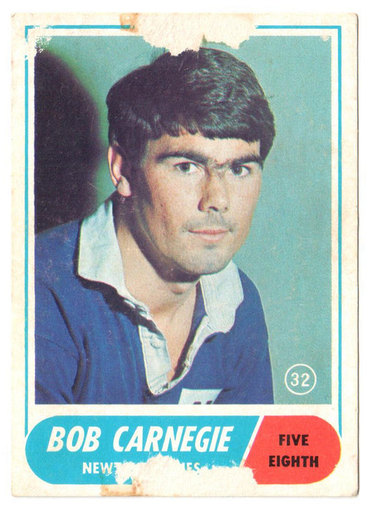 Scanlens 1969 A Grade NRL Football Card  #32 - Bob Carnegie - Newtown Blues
