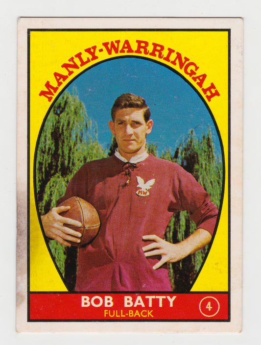 Scanlens 1968 A Grade NRL Football Card  #04 - Bob Batty - Manly Warringah