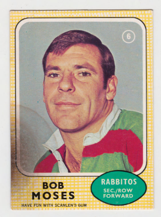 Scanlens 1970 NRL Football Card #06 - Bob Moses - Rabbitos