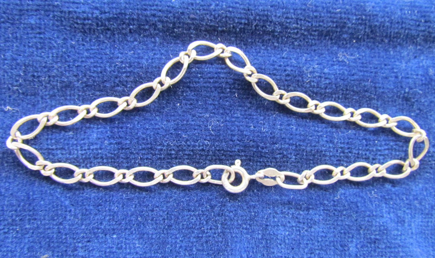 Vintage Silver Curb Link Bracelet Anklet With Long & Short Links 2.7 grams