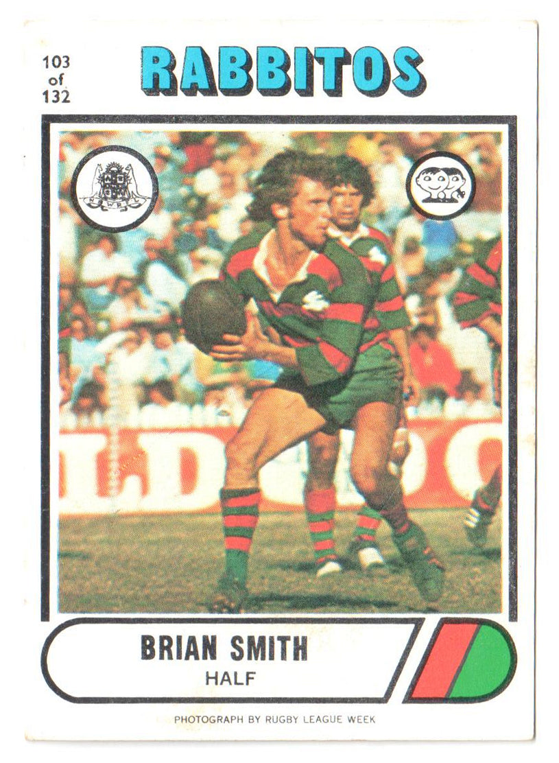 Scanlens 1976 NRL Football Card 103 of 132 - Brian Smith - Rabbotos