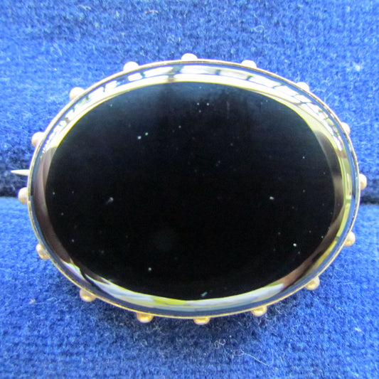 Unmarked Gold Oval Onyx Set Mourning Brooch