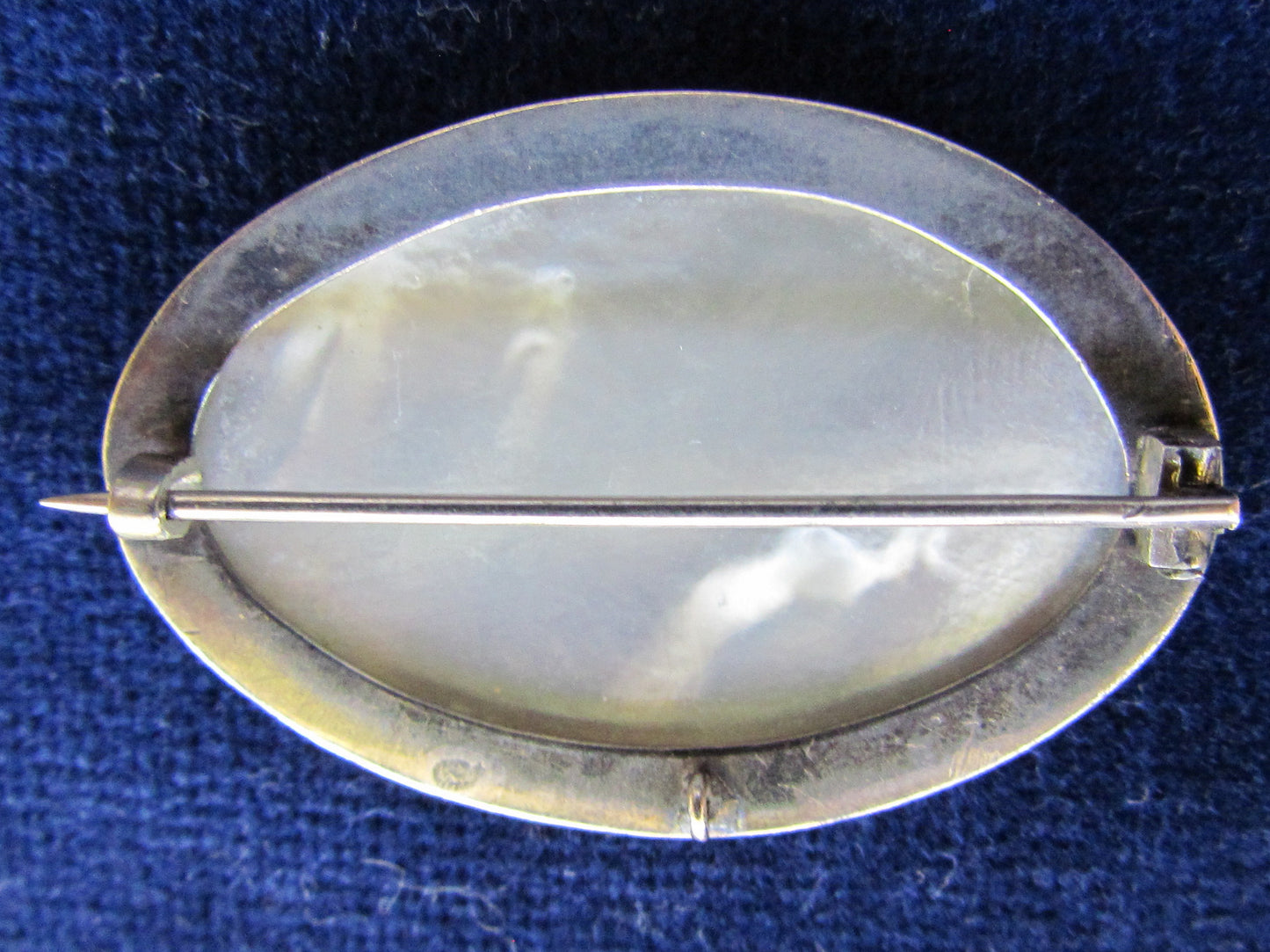 Unmarked Silver Oval Mother Of Pearl Brooch Depicting Honeysucker Birds and A Flower