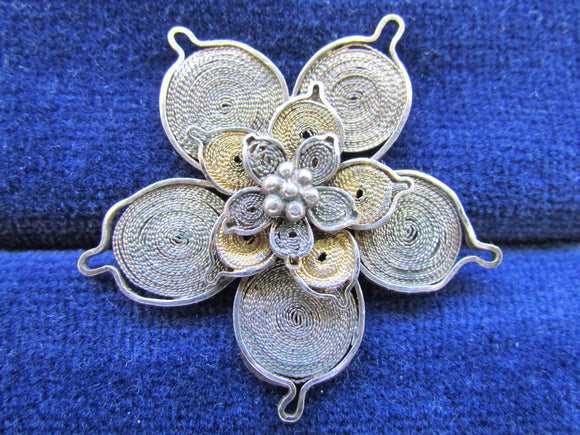 Silver And Gilt Wire Brooch In An Asymmetrical Flower Form