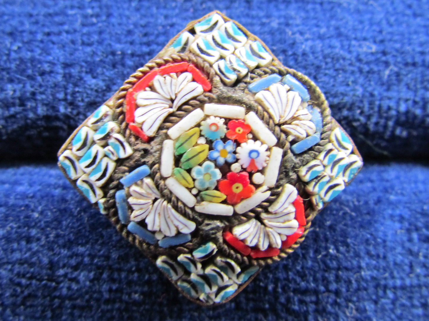 Italian Micro Mosaic Brooch on Brass Back