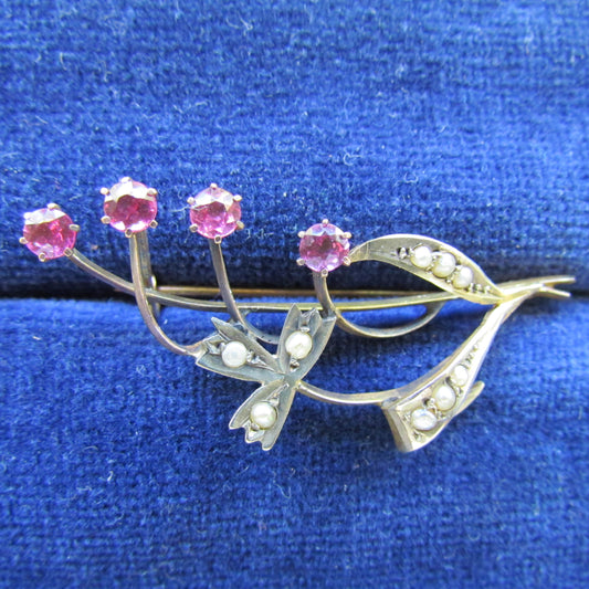 9ct Gold Garnet And Seed Pearl Brooch