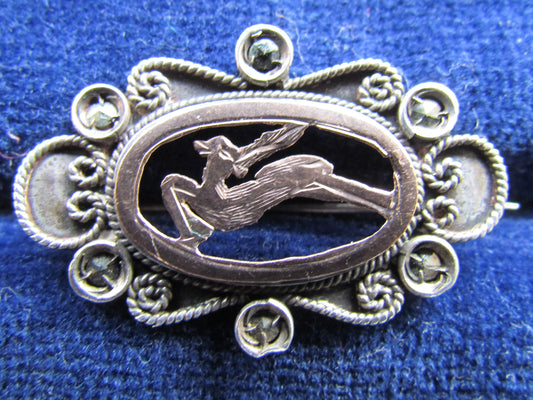 Silver Marcasite Brooch With Gold Inset Depicting A Springbok In Stride