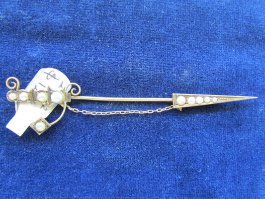 9ct Gold Scarf Pin Set With Seed Pearls