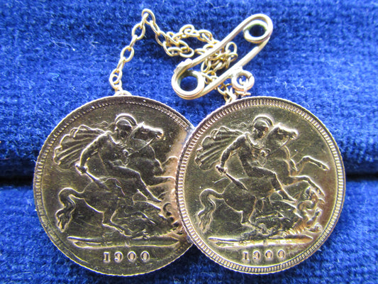 Australian 24ct Gold 1900 Half Sovereign Coin Brooch (Sydney Mint)