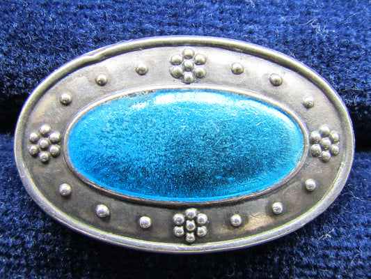 Silver Oval Enanelled Brooch By Charles Horner Hallmarked Chester 1911