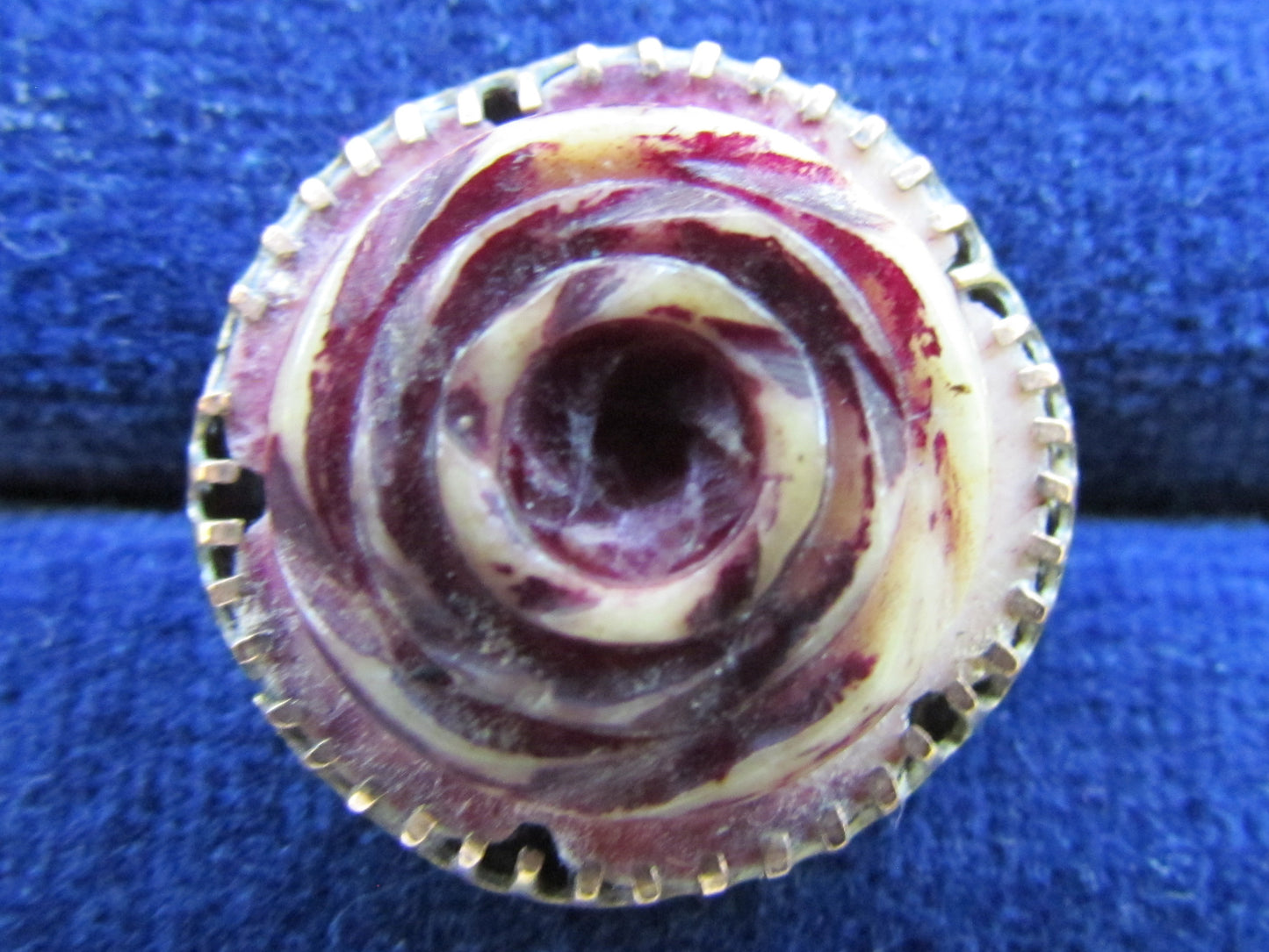 Unmarked Gold Brooch Set With An Ivory Carved Rose Hand Coloured