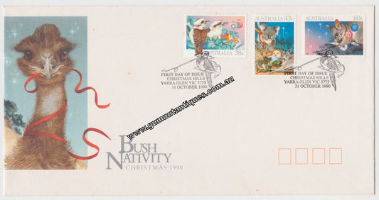 Australian First Day Cover Bush Nativity Christmas 1990 38c 43c 80c Postmarked 31 Oct 1990