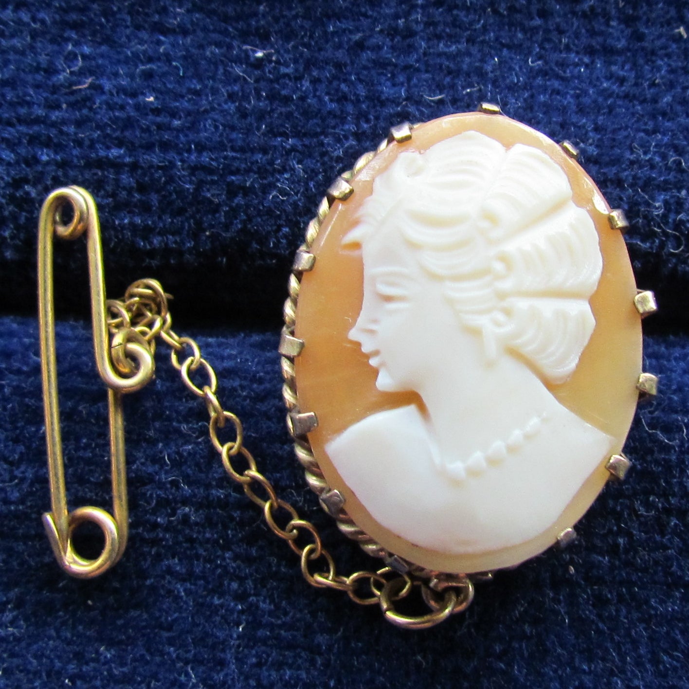 Gilt Silver Cameo Brooch With Safety Chain