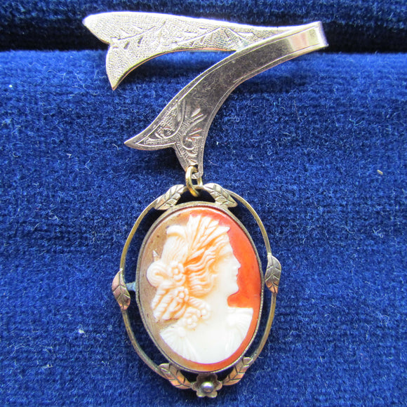 9ct Gilt Lined Cameo Pendant Suspended From A Chased Ribbon Brooch