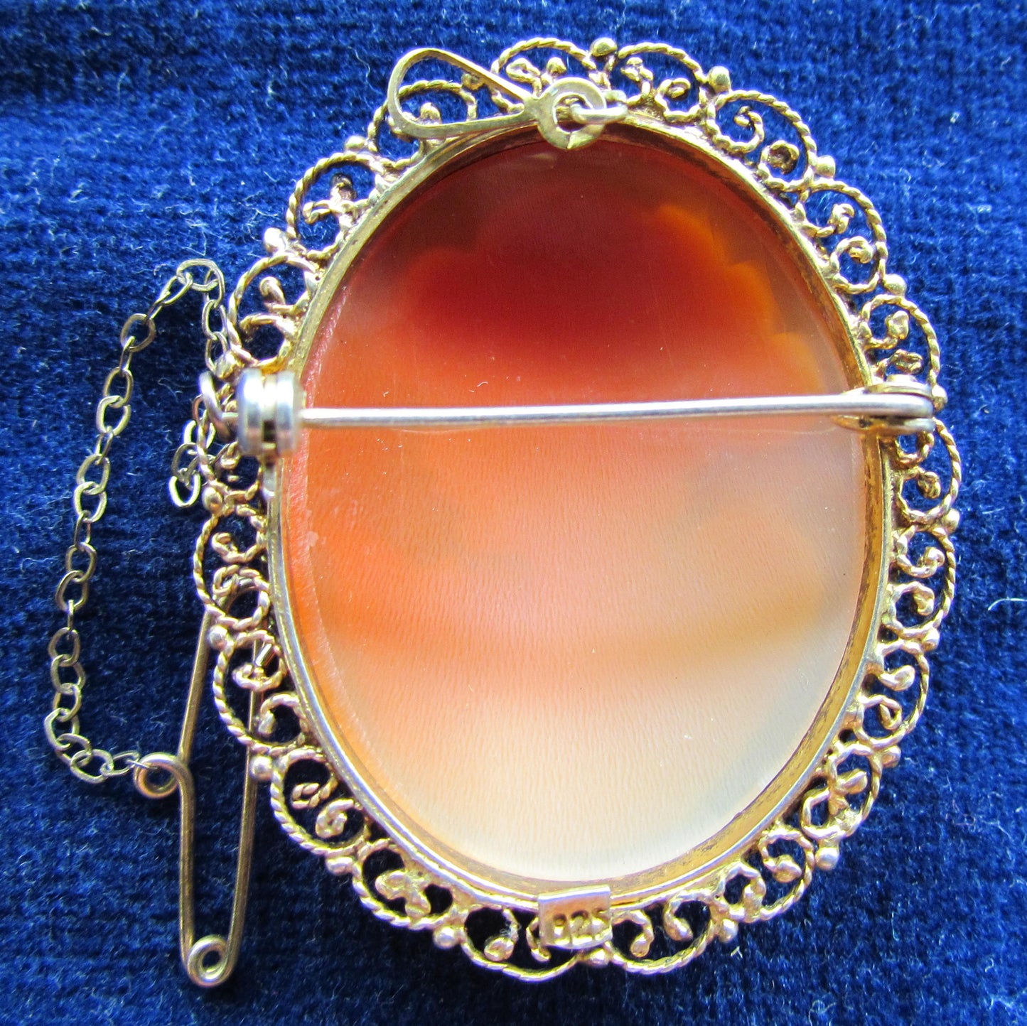 925 Silver Gilt Cameo Brooch With Pendant Anchor And Safety Chain