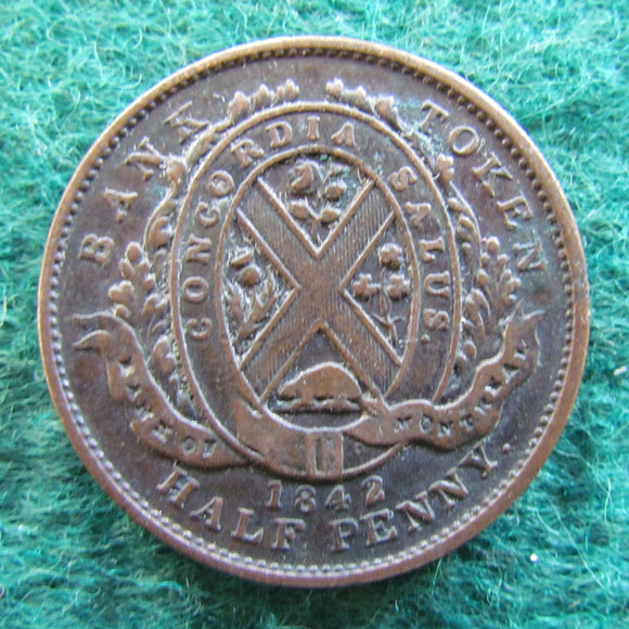 Canada 1842 1/2 Half Penny Bank Token Province Of Canada Bank of Montreal Coin