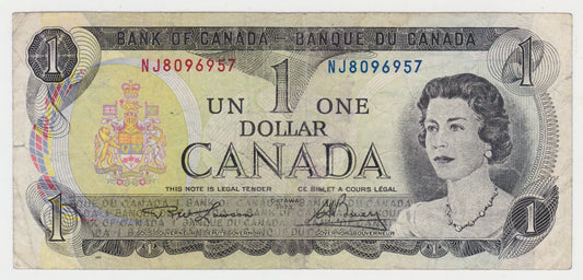 Canada 1973 1 Dollar Banknote Queen Elizabeth II NJ Series - Circulated