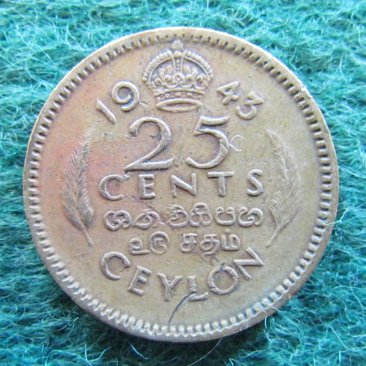Ceylon 1943 25 Cents Coin