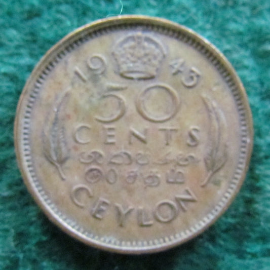 Ceylon 1943 50 Cent Coin