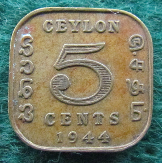 Ceylon 1944 5 Cent Coin - Circulated
