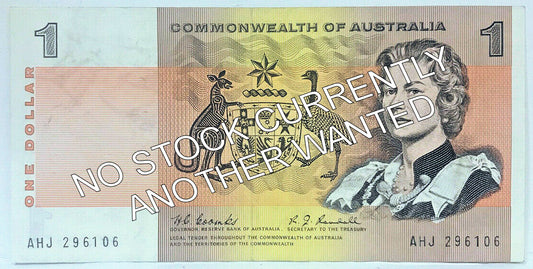 Australian 1967 1 Dollar Coombs Randall Note s/n - Circulated