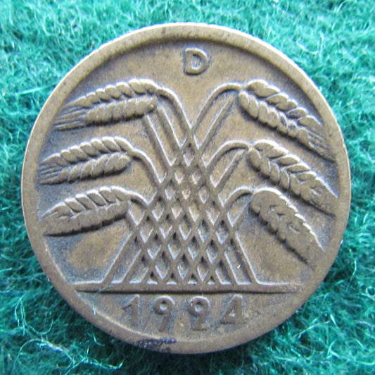 Germany 1924 D 10 Pfennig Coin - Circulated