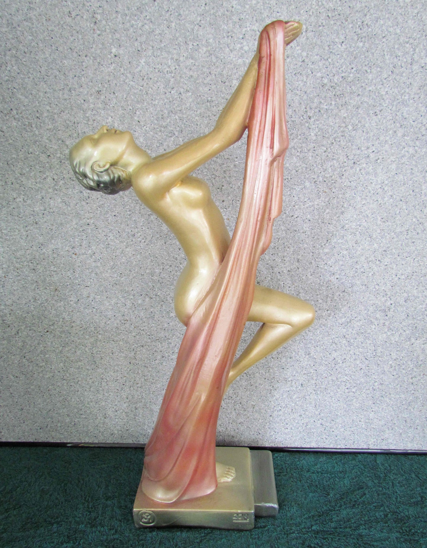 Leonardi Art Deco Naked Lady Draped Figure In Plaster Chalkware Leonardene Nude c1930