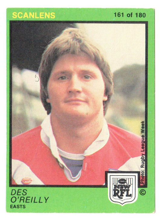 Scanlens 1982 NSW RFL Football Card 161 of 180 - Des O'Reilly - Easts