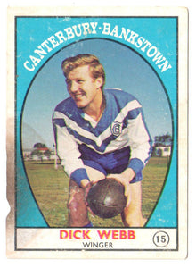 Scanlens 1968 A Grade NRL Football Card #15 - Dick Webb - Canterbury Bankstown