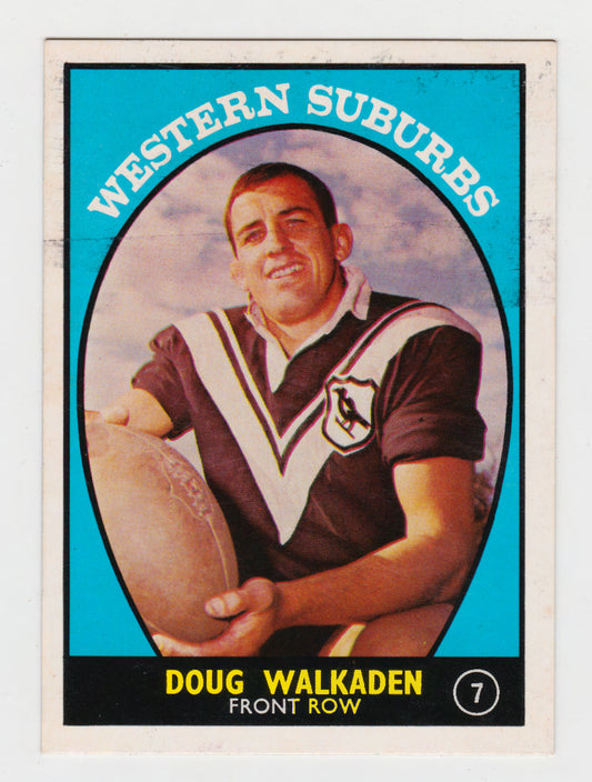 Scanlens 1968 A Grade NRL Football Card #07 - Doug Walkaden - Western Suburbs