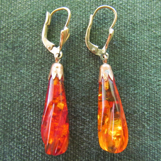 Natural Golden Amber Drop Earrings For Pierced Ears
