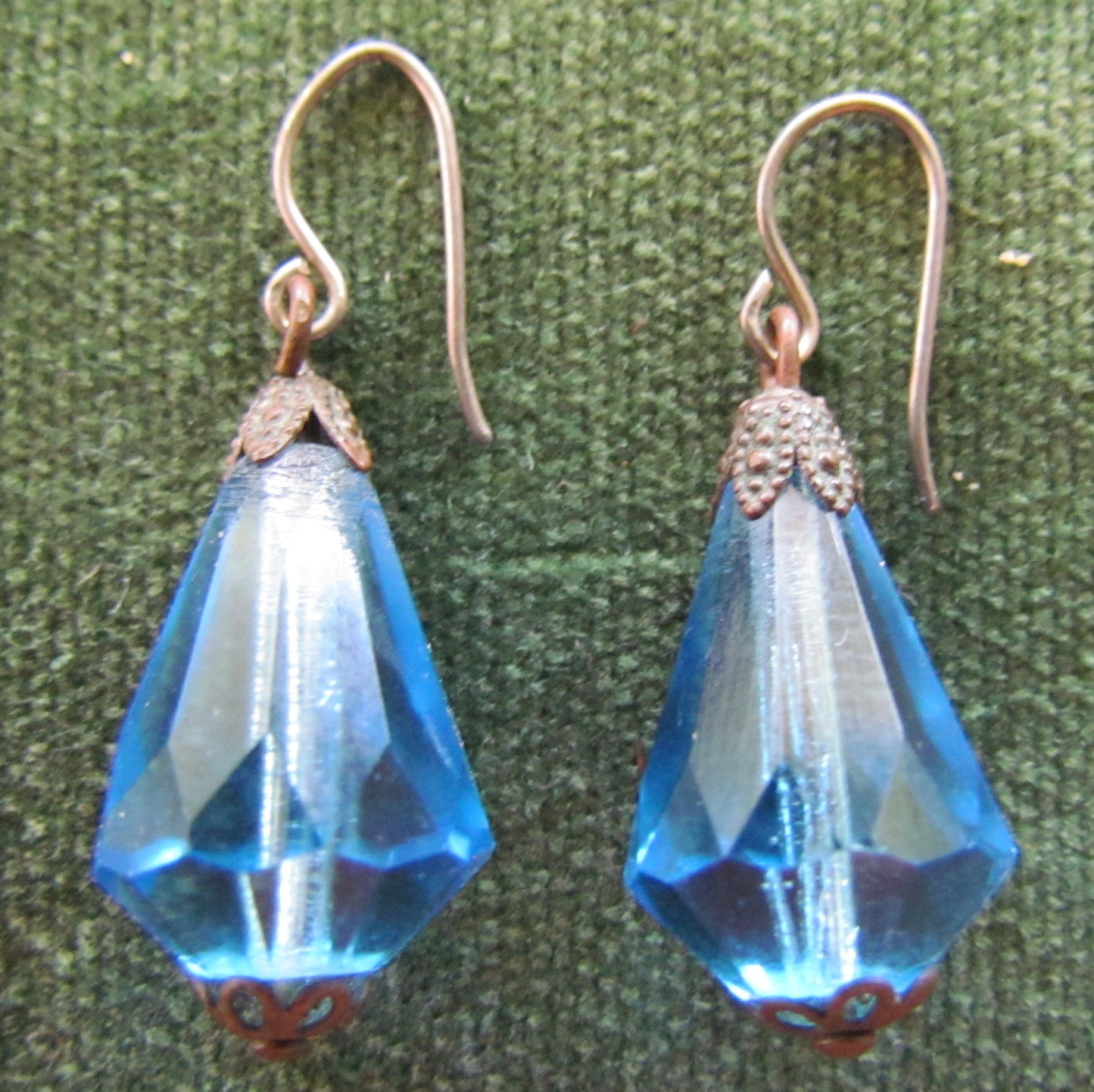 Blue Glass Faceted Drop Earrings For Pierced Ears