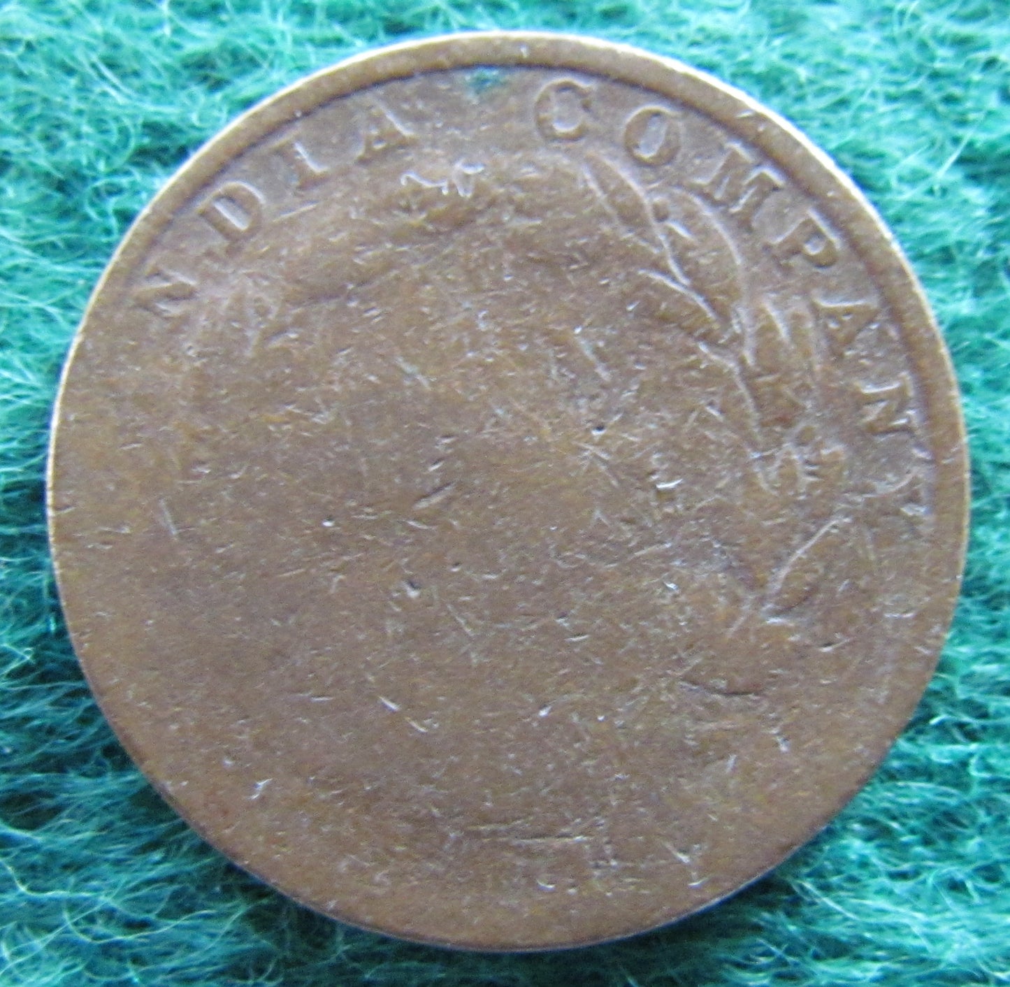 East India Company 1845 1/2 Cent Queen Victoria Coin - Circulated