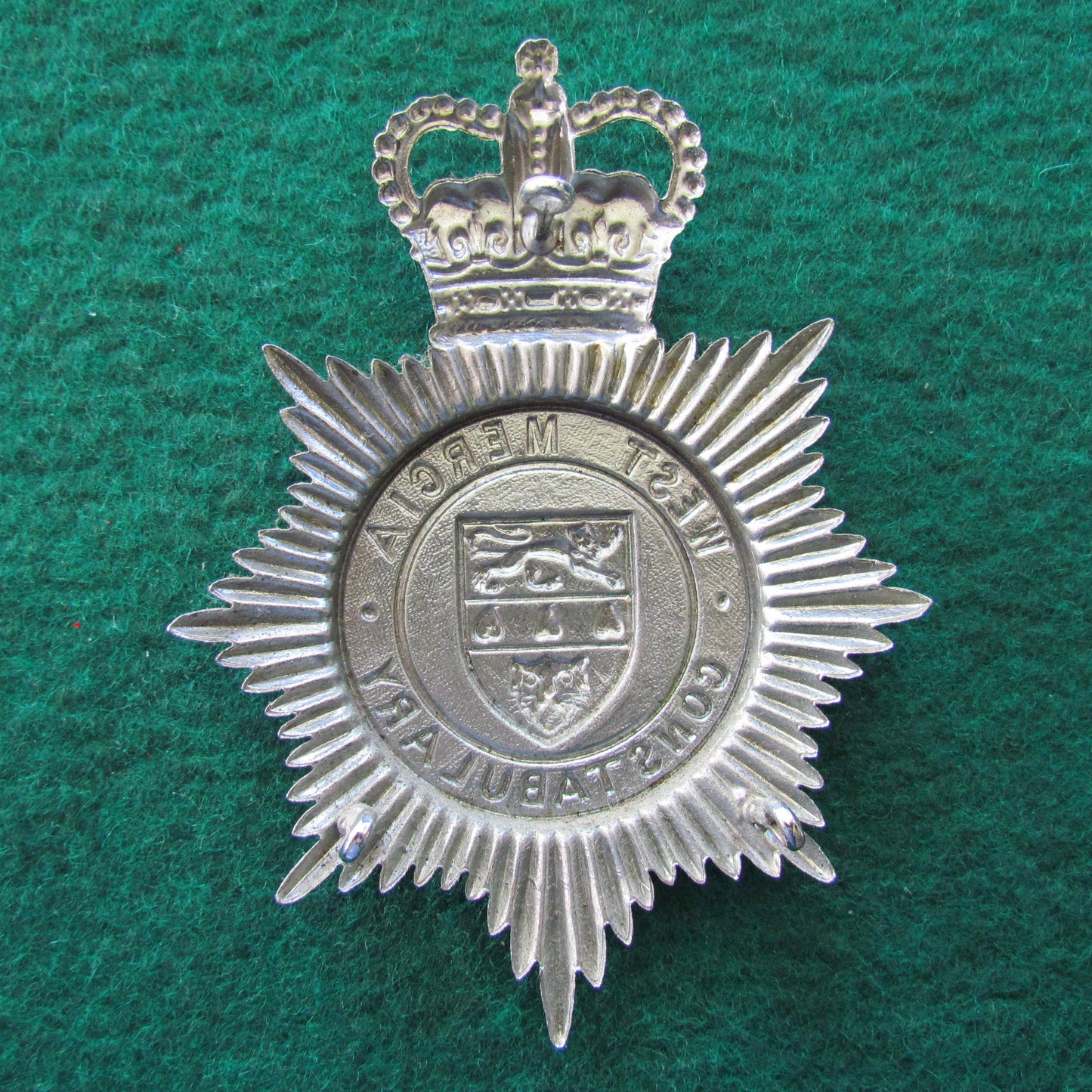English West Mercia Constabulary Bright Police Helmet Plate Badge Queens Crown
