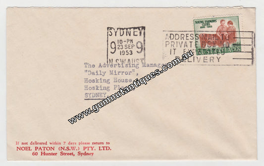 Australian Envelope To The Daily Mirror From Noel Paton P/L Postmarked 1953