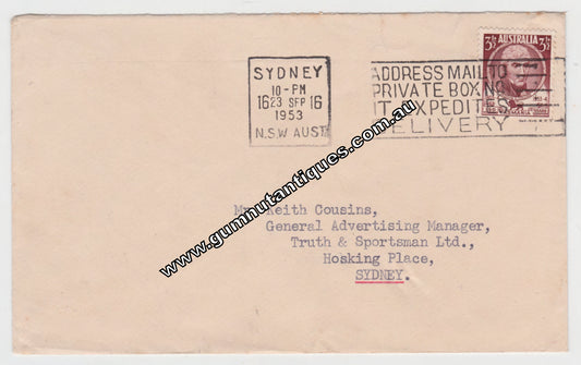 Australian Envelope To The Truth & Sportsman postmarked 1953