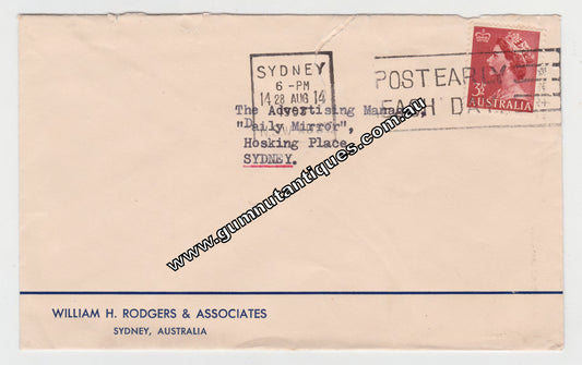 Australian Envelope To The Daily Mirror From William H Rodgers & Associates Postmarked 1953